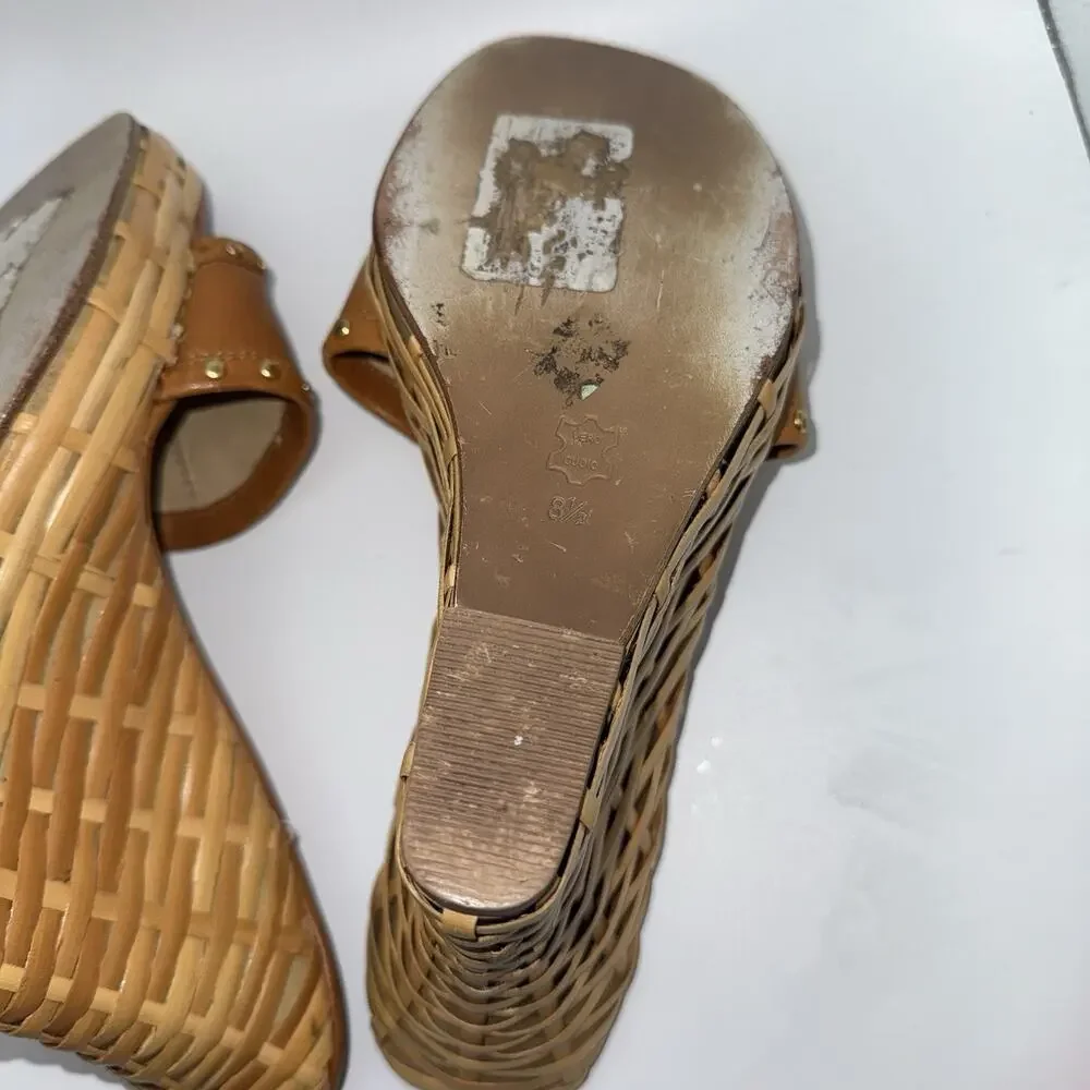 Michael Kors Santorini Wedge Slide Sandals Brown Leather Women’s 8.5